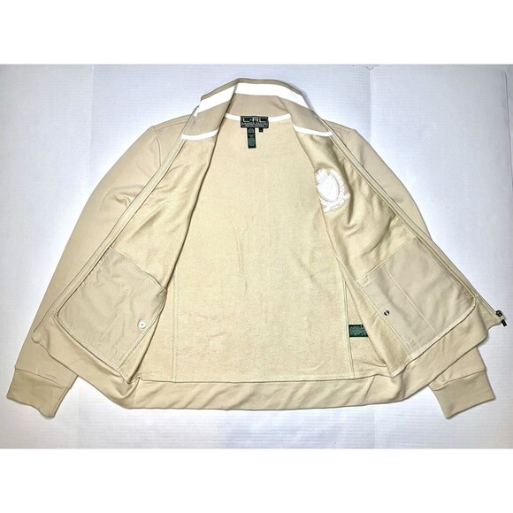 Ralph Lauren Womens Jacket L L-RL Track Athletic Crest Varsity Beige Preppy Y2K - Picture 9 of 12